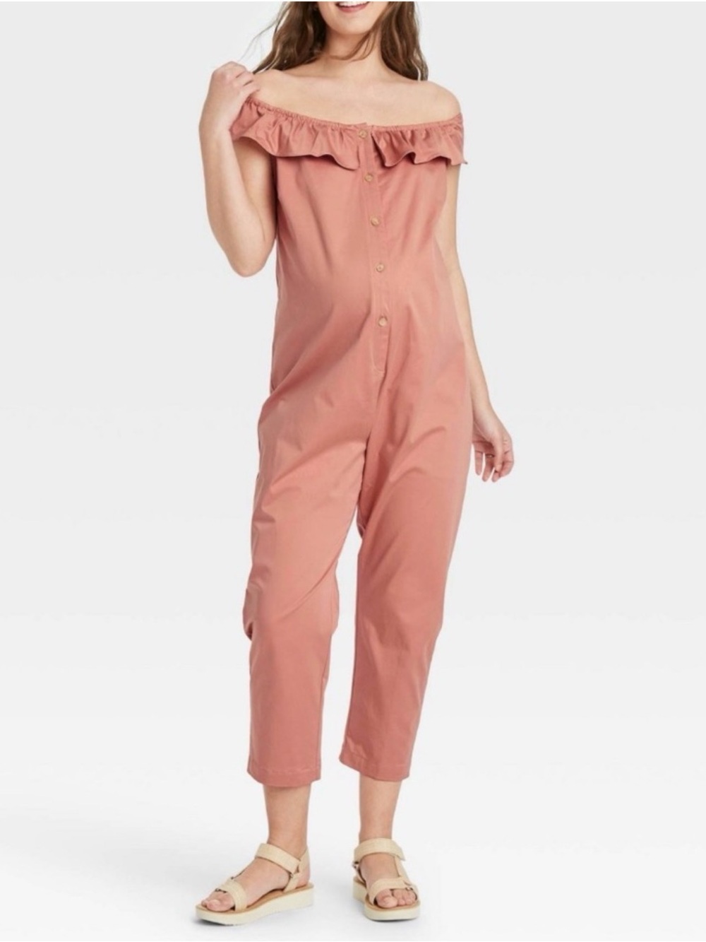 The Nines by Hatch Flounce Off The Shoulder Jumpsuit